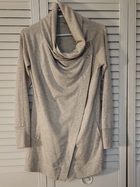 Women's Cream Cowl Neck Button-Accent Yoga Sweater